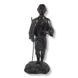 A LATE 19TH CENTURY JAPANESE MEIJI PERIOD PATINATED BRONZE OKIMONO MODEL, RICE FARMER IN TRADITIONAL
