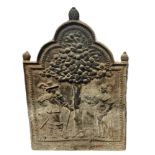 AN ANTIQUE 17TH CENTURY ENGLISH CAST IRON FIREBACK Centrally embossed with Tree of Life and a