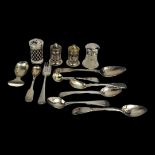 A COLLECTION OF GEORGIAN AND LATER SILVER FLATWARE To include an Irish silver salt spoon, hallmarked