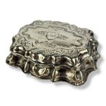A 19TH CENTURY DUTCH SILVER SCROLL FROM SNUFF BOX With engraved decoration, bearing initials to