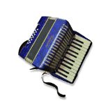 A VINTAGE TRAVIATA PIANO ACCORDION With faux ivory and ebony keys, blue lustre body, in a later
