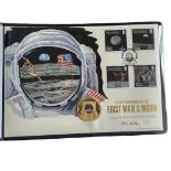 A 22CT GOLD 'MOON LANDINGS' FIVE POUND PROOF COIN Issued to commemorate The 50th Anniversary of
