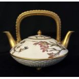 ROYAL WORCESTER, AN UNUSUAL LATE 19TH CENTURY AESTHETIC MOVEMENT BLUSH IVORY DOUBLE SPOUT TEAPOT