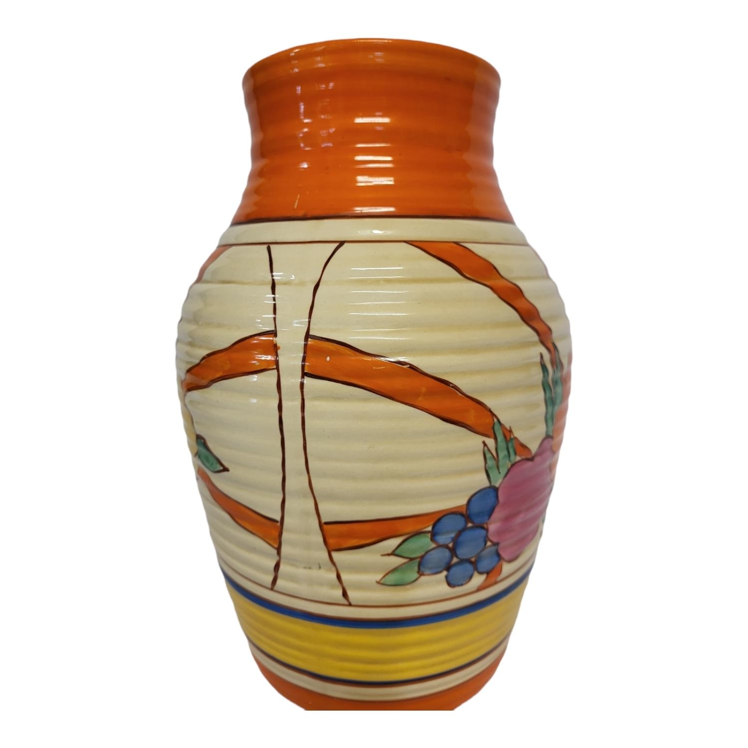 CLARICE CLIFF, FANTASQUE BIZARRE RANGE, AN ART DECO SINGLE HANDLED LOTUS JUG The ribbed tapering - Image 2 of 13