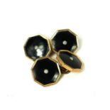 A PAIR OF LATE 19TH CENTURY YELLOW METAL HEXAGONAL CUFFLINKS With black enamel and seed pearl