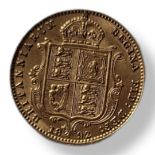 A VICTORIAN 22CT GOLD HALF SOVEREIGN COIN, DATED 1892 With shield design to reverse. Condition: good