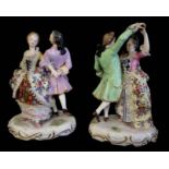 A PAIR OF FINE MEISSEN STYLE 19TH CENTURY HARD PASTE PORCELAIN GROUP, DANCING LOVERS Each pair