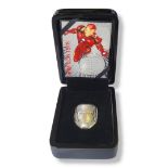 MARVEL, A 2OZ SILVER TWO DOLLAR PROOF COIN, DATED 2019 With Ironman helmet design, in protective