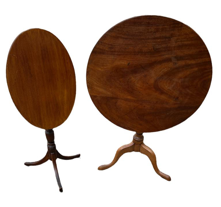A GEORGIAN MAHOGANY TILT TOP TABLE Along with a Victorian mahogany oval top occasional table. (