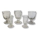 A MIXED COLLECTION OF FIVE GEORGIAN DRINKING GLASSES/VESSELS To include a pair of rummer, double