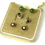 THREE PAIRS OF EARLY 20TH CENTURY STUD EARRINGS INCLUDING EMERALD, OPAL AND RUBY Including