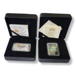 TWO CANADIAN 1OZ SILVER AND ENAMEL PROOF COINS,rectangular form Decorated with Shag Harbour and