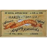 ‘HARDY BROS LTD OF PALL MALL’, A LATE 20TH CENTURY HARDWOOD PAINTED ANGLING ADVERTISING SIGN. (h