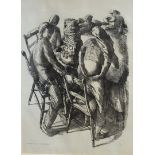 SIR STANLEY SPENCER, R.A., 1891 - 1959, ‘MARRIAGE AT CANA’, LITHOGRAPH ON BLUE PAPER Inscribed and