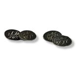 A VINTAGE PAIR OF SILVER GENT'S OVAL CUFFLINKS Embossed design representing 'The Radio Spares'