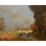 WILLIAM WATT MILNE, 1865 - 1949, A SCOTTISH OIL ON CANVAS Landscape, horse and cart with figure,