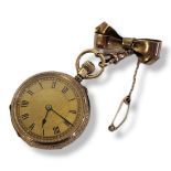 AN EARLY 20TH CENTURY 14CT GOLD LADIES’ POCKET WATCH Having engraved decoration to case and screw