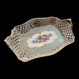 A VINTAGE DRESDEN PORCELAIN RECTANGULAR DISH Gilded pierced openwork and hand painted floral motifs.