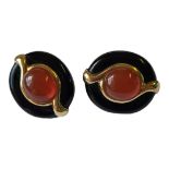 KAI-YIN LO, HONG KONG, A LARGE PAIR OF CABOCHON CARNELIAN, ONYX AND SILVER VERMEIL EARRINGS Inset
