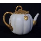 ROYAL WORCESTER, A FINE LATE 19TH CENTURY AESTHETIC MOVEMENT IVORY GLAZED LILYPAD TEAPOT The body