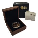 A 22CT GOLD FIVE POUND BRILLIANT UNCIRCULATED COIN, DATED 2010 With George and Dragon to reverse, in