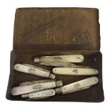 A COLLECTION OF SIX VICTORIAN/EDWARDIAN MOTHER OF PEARL AND SILVER BLADED PEN KNIVES. (largest