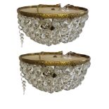 TWO EARLY 20TH CENTURY GILT METAL AND CRYSTAL DROPLETS CEILING LIGHTS With three light fittings