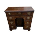 AN 18TH CENTURY STYLE WALNUT AND HERRINGBONE CROSS BANDED KNEEHOLE DESK With an arrangement of eight