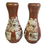 A PAIR OF LARGE LATE 19TH CENTURY JAPANESE SATSUMA KUTANI WARE BALUSTER CERAMIC VASES Depicting