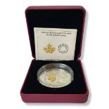 A CANADIAN 2OZ SILVER THIRTY DOLLAR PROOF COIN, DATED 2018 With an 18ct gold maple leaf and engraved