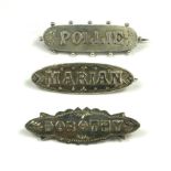 THREE VICTORIAN AND LATER SILVER OVAL SWEETHEART BROOCHES Hallmarked for Birmingham, 1882. (approx