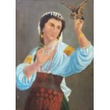 PLATTO, CONTINENTAL SCHOOL OIL ON BOARD Portrait of a gypsy girl with bird, signed, framed. (80cm