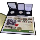 A COLLECTION OF FIVE 1OZ SILVER PROOF COINS Comprising a King George VI crown, St. George and Dragon