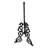 A VICTORIAN IRON AND COPPER STANDARD LAMP BASE FIGURED WITH DRAGONS. (127cm) Condition: good overall
