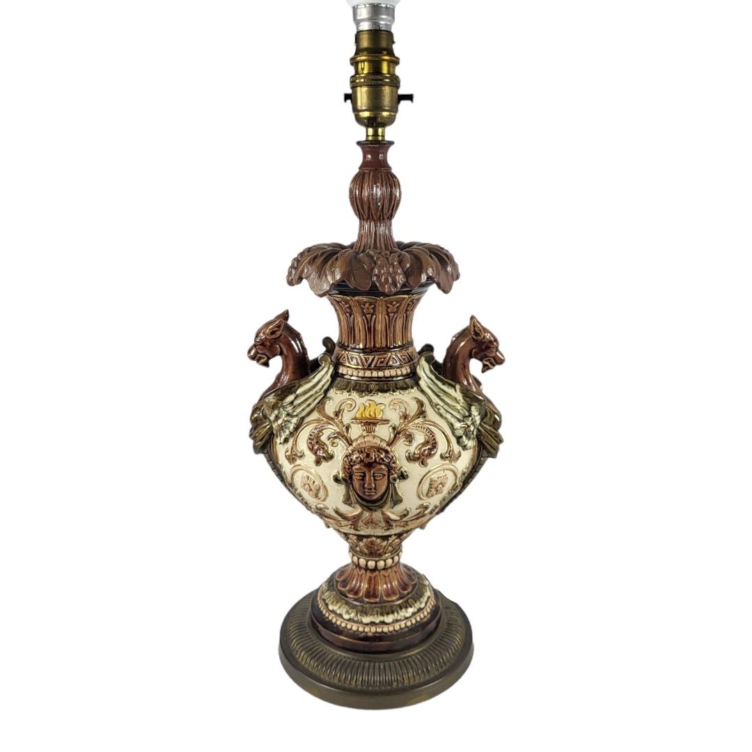 AN EARLY 20TH CENTURY CENTRAL EUROPEAN (POSSIBLY AUSTRIAN) LAMP BASE, CIRCA 1900 - 1910 Majolica