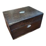 A LATE VICTORIAN MAHOGANY CASED STATIONARY/JEWELLERY BOX AND COVER With secret drawer, centrally