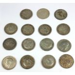 A COLLECTION OF FIFTEEN PRE 1920 SILVER HALF CROWNS To include 1916, 1915 and 1909, together with