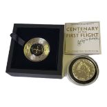 TWO 2OZ SILVER COMMEMORATIVE PROOF COINS Comprising a Centenary of The first Flight from England