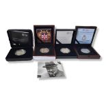 FOUR 1OZ SILVER COMMEMORATIVE FIVE POUND PROOF COINS A Red Arrows display five pound coin, a 2015