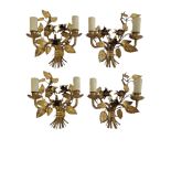 A SET OF FOUR EARLY 20TH CENTURY GILT METAL TWO BRANCHES WALL SCONCES Depicting bouquets of
