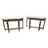 A PAIR OF 19TH CENTURY CONSOLE TABLES One with white marble top, the other with faux marble top,