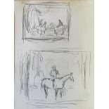 SIR ALFRED MUNNINGS, P.R.A., 1878 - 1959, PENCIL SKETCH Equestrian study, racehorses and jockeys,
