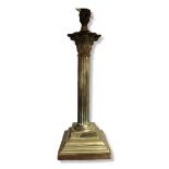 A VICTORIAN BRASS TAPERING CORINTHIAN COLUMN LAMP BASE Raised on stepped square base, with modern