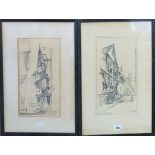 SIDNEY BARRETT, A PAIR OF 1920'S PENCIL DRAWING Old town Darmouth, titled 'Lancaster House, 1925',