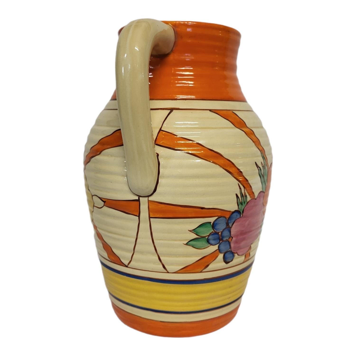 CLARICE CLIFF, FANTASQUE BIZARRE RANGE, AN ART DECO SINGLE HANDLED LOTUS JUG The ribbed tapering - Image 5 of 13