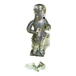 A MARBLE GARDEN STATUE, CHERUB IN ROMAN ROBES. (75cm) Condition: weathered one wing missing,