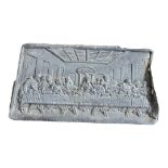 AN ANTIQUE 19TH CENTURY CONTINENTAL HEAVY LEAD PANEL, LAST SUPPER Moulded after Leonardo Da Vinci