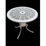 A REGENCY STYLE PAINTED ALUMINUM GARDEN TABLE. (69cm x 65cm) Condition: good