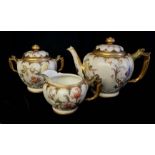 ROYAL WORCESTER, A LATE 19TH CENTURY BONE CHINA BLUSH IVORY THREE PIECE TEA SERVICE, CIRCA 1890