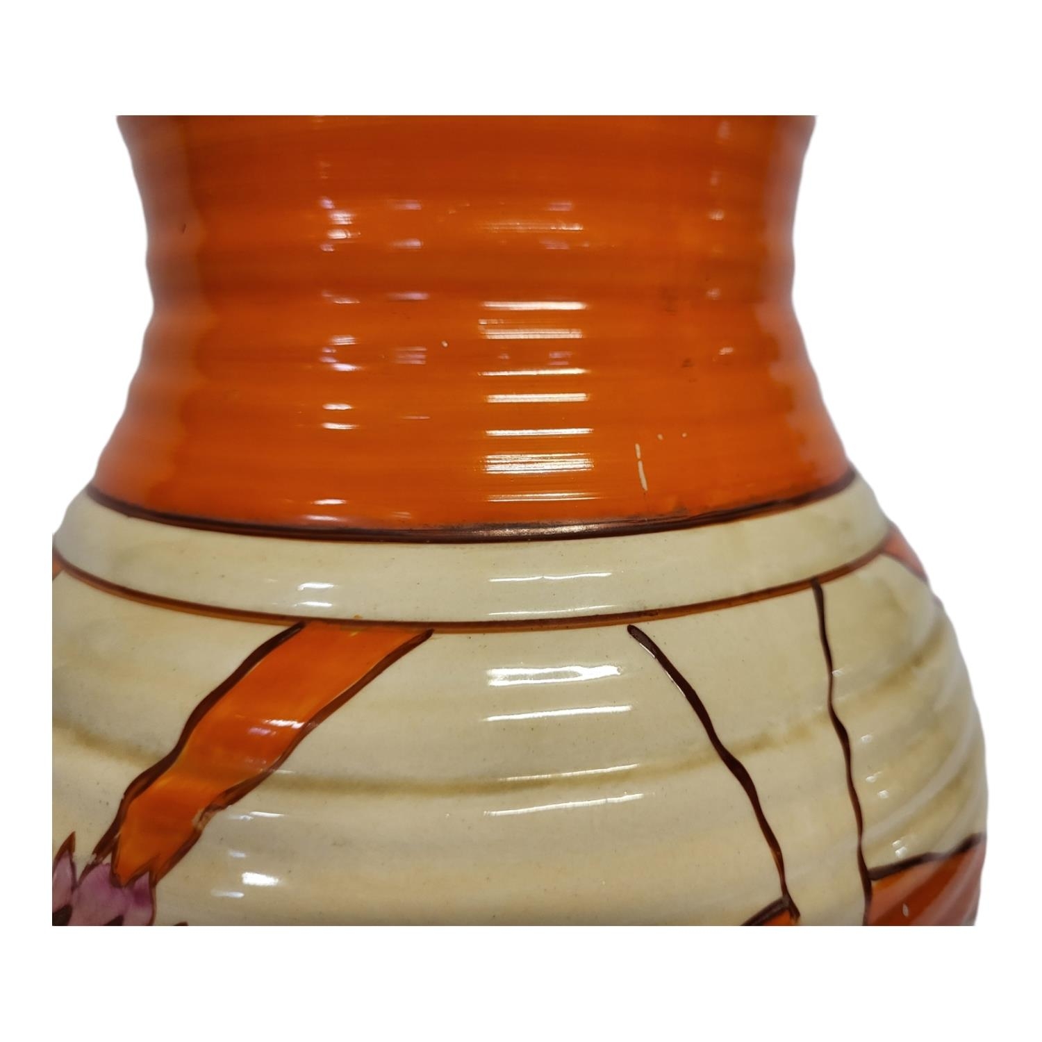 CLARICE CLIFF, FANTASQUE BIZARRE RANGE, AN ART DECO SINGLE HANDLED LOTUS JUG The ribbed tapering - Image 10 of 13